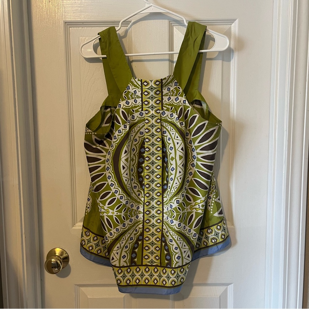 Banana Republic Green and Brown Patterned Top